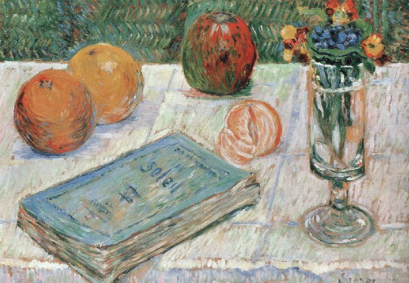 still life with a book and roanges, Paul Signac